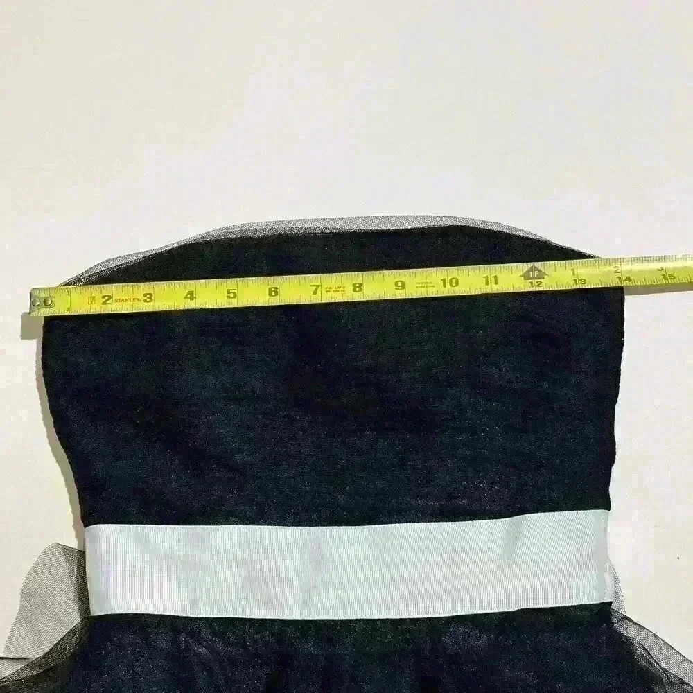 Vintage Betsey Johnson Black Strapless Corset Dress Tulle Ruffle Mesh Bow Size 0 - Picture 8 of 15